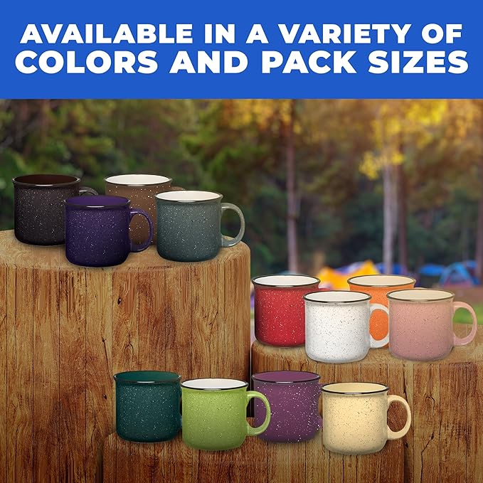 Set of 8 Ceramic Campfire Mugs – 15 Oz, Purple – Coffee & Tea Cups for Home, Work, Travel, Camping – Customizable, Great for DIY, Events, Companies