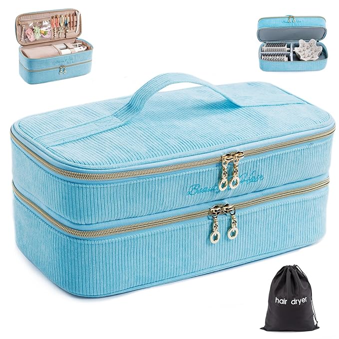 Double-layer Hair Tools Travel Case with Black Hair Dryer Bag with Detachable Divider compatible with Shark FlexStyle/SmoothStyle - Flat Curling Iron Travel Organizer