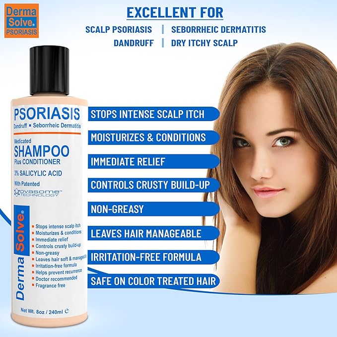Scalp Psoriasis & Dandruff Shampoo and Conditioner by DermaSolve - Seborrheic Dermatitis Products - Naturally Heals Itchy Flakey Inflamed Skin and Provides Soothing Moisturizing Relief