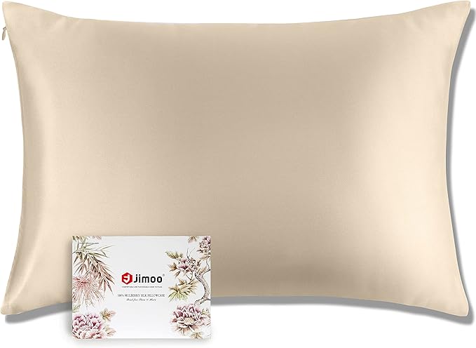 J JIMOO 100% Mulberry Silk Pillowcase for Hair and Skin, Both Sides 19 Momme Pure Natural Silk Pillowcases Soft Breathable Standard 20''×26'', Champagne 1 Pack
