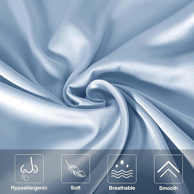 Mulberry Silk Pillowcase for Hair and Skin,Cooling Silk Pillow Case with Hidden Zipper,Allergen Proof Dual Sides Soft Breathable Smooth Silk Pillow Cover for Women (Light Blue,Standard)