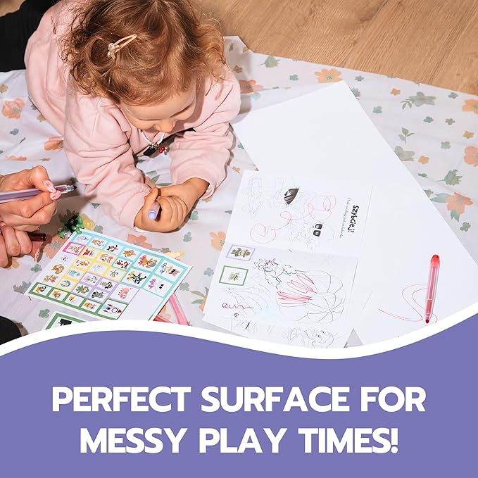 30 Pack Disposable Splat Mats by Eli with Love - Extra Large 49"x49" 100% Waterproof Baby Splat Mat for Under High Chair - Plastic Mat Liner for Floor - Protect from Spills (Floral, 30 Pack)