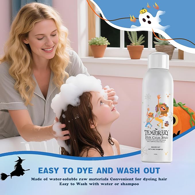 Blue Temporary Hair Color Spray for Kids, Instant Colored Hair Dye Alternative for Girls Boys Teens Women Men, Disposable Washable, Quick Styling for Party Cosplay Christmas Halloween, 150ml