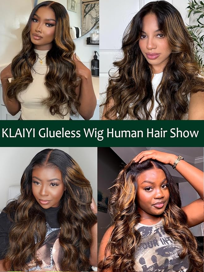 KLAIYI Ombre Brown Body Wave Lace Front Wigs Human Hair Highlight Balayage 13x4x1 T Part Ear to Ear Lace Wig Pre Plucked with Baby Hair Easy to Wear and Go Wigs for Black Women Natural Hairline 24Inch