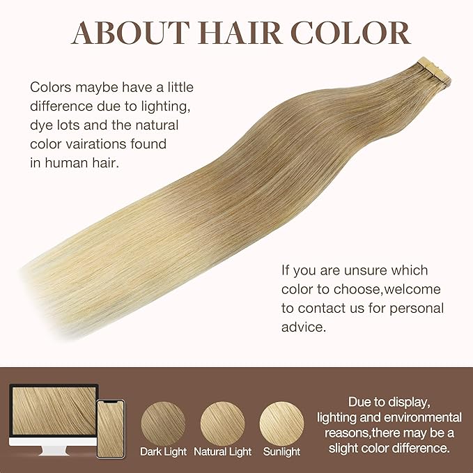 GOO GOO Tape in Hair Extensions Human Hair, O18G/22G(L) Golden Beige Blonde with Ash Highlights, 18inch 50g 20pcs, Skin Weft Seamless Invisible, Silky Straight with Thick Ends, Remy Human Hair
