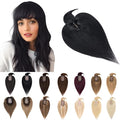 SEGO Hair Toppers for Women Real Human Hair With Bangs, 7 * 13CM Silk Base 100% Remy Human Hair Clip in Top Wiglet Hairpieces Add Volume -18 Inch Jet Black