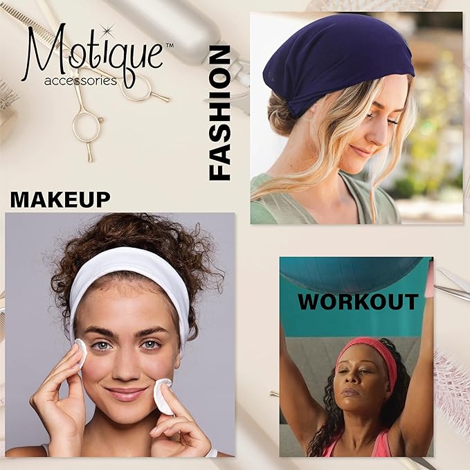 Motique Accessories Wide Cotton Head Band Solid Boho Yoga Style Soft Hairband for Women (Light Grey)