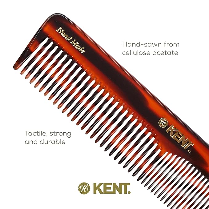 Kent 16T Tortoise Fine and Wide Tooth for Daily Grooming,Handmade Styling Comb for All Hair Types,Wet or Dry Hair Detangling Comb for Men and Women,Saw Cut Hand Polished,Made in England