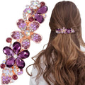Joez Wonderful Rhinestone Hair Clip Sparkly Crystal Barrettes French Wedding Prom Engagement Pageant First Communion Hair Decorative Accessories for Women Bride Thick Long Hair (Flower Purple, 1 Pcs)