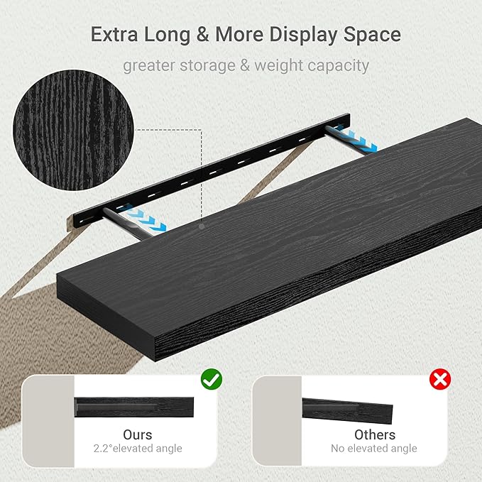 Black Floating Shelves for Wall 10 inch Deep, 36” x 10.3” x 1.8”, Large Wall Shelves for Bedroom, Bathroom, Living Room, Kitchen, Office, Modern Shelf Home Decor with Invisible Bracket