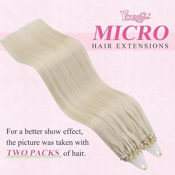 YoungSee Micro Bead Hair Extensions Real Human Hair Blonde 16 Inch Micro Link Hair Extensions Human Hair Platinum Blonde 50g Beaded Hair Extension Blond 50s Cold Fusion Hair Extension 50g for Girls