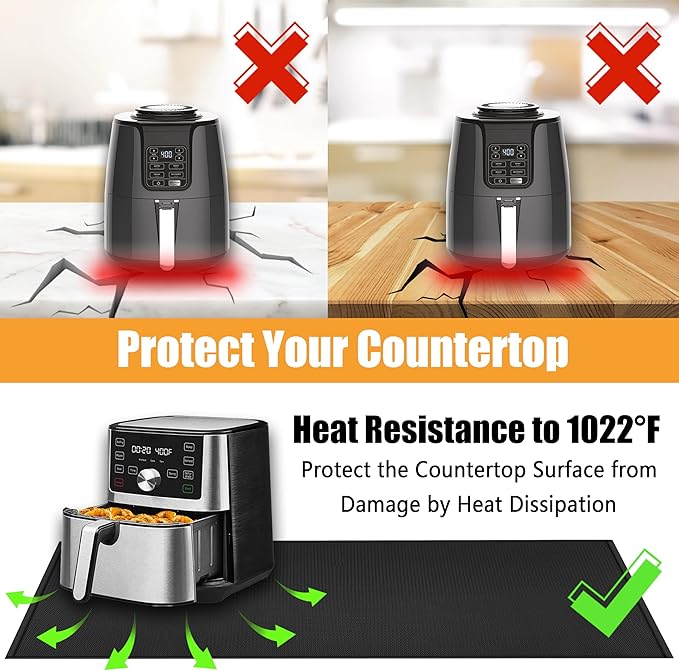 Extra Large Heat Resistant Mat for Countertop, 24 x 78in Fireproof Silicone Mats for Kitchen Counter, Easy to Clean Countertop Protector Mat for Air Fryer, Coffee Maker, Toaster, Oven, Black