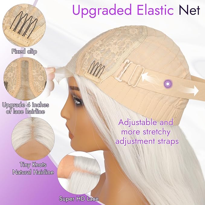 Wig for Women Long Wavy 4x1 Lace Natural Hairline Glueless for Beginners Middle Part Synthetic White for Daily Party Use 26Inch