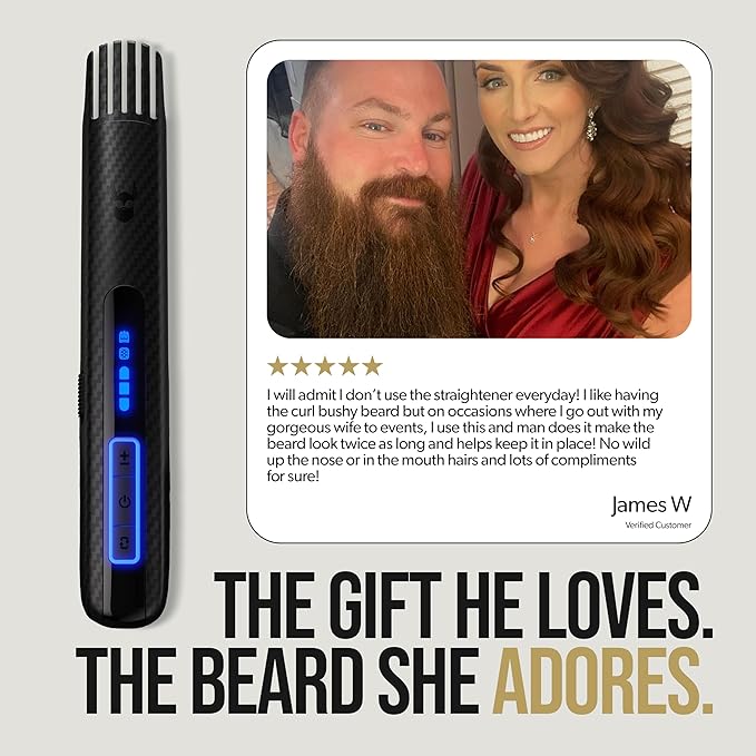 The Beard Struggle Carbon X Heated Beard Brush, Cordless Beard Straightener for Men with Adjustable Temperature 160–200°C – Ionic Anti-Frizz Carbon X Technology Beard Straightening Brush