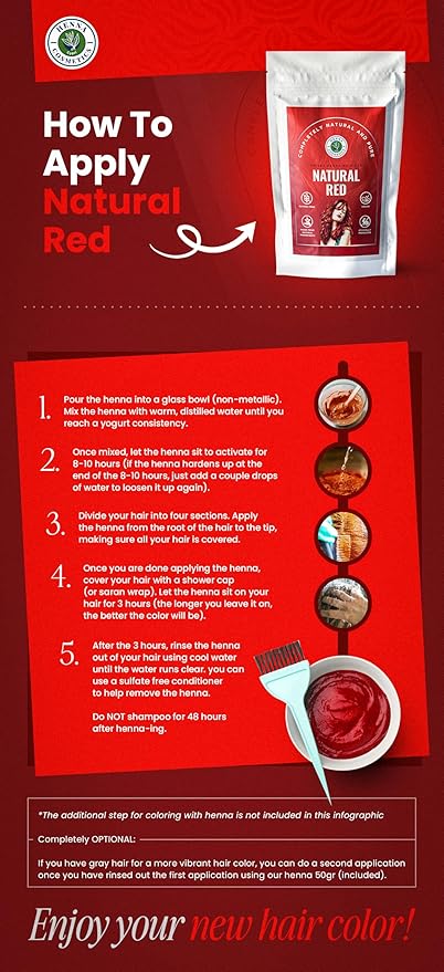 Natural Henna Hair Color Dye, 100% Pure Henna Powder for Hair Growth Organic (Natural Red, 100 Gr + Free 50 Gr.)