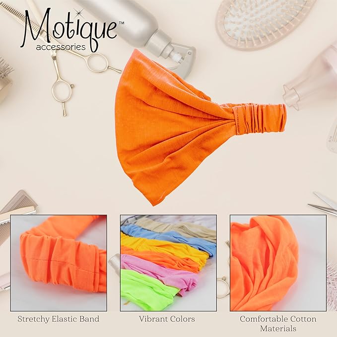 Motique Accessories Orange Wide Cotton Head Band Solid Boho Yoga Style Soft Hairband for Women