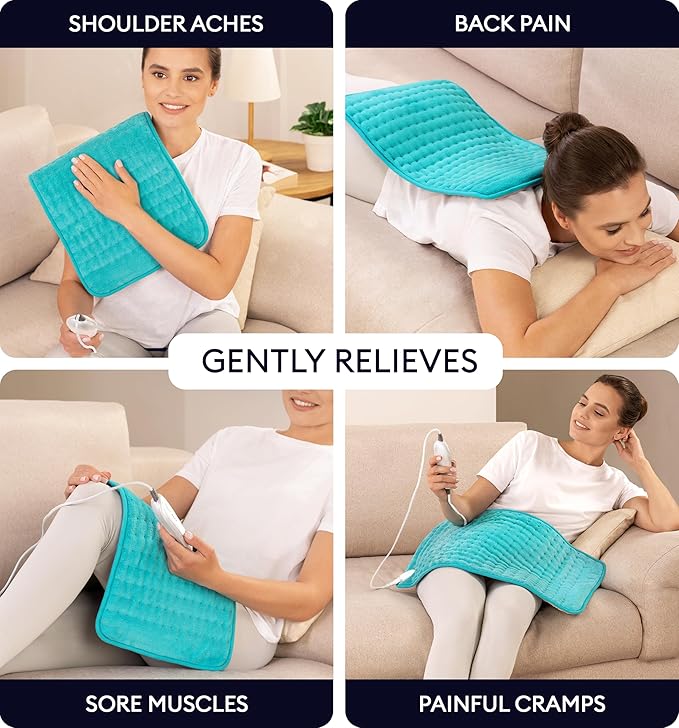 GENIANI XL Electric Heating Pad for Back Pain & Cramps Relief, Electric Throw, Christmas Gifts for Women, Auto Shut Off, Machine Washable, Heat Pad for Neck & Shoulder (12"x24" Viridian Green)