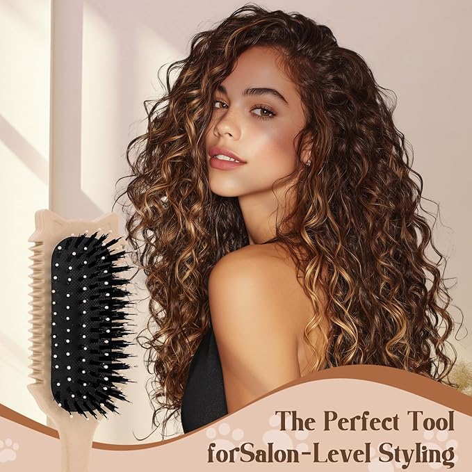Curly Hair Brush, Curl Defining Brush for Effortless Curly Hair Care, Funny Cat Ear Type Curl Brush Suitable for Wet & Dry Hair,Women and Men,Reduces Frizz (Beige)