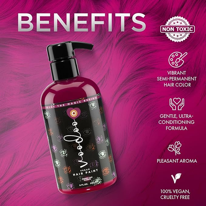 MOEHAIR Semi-Permanent Hair Color | Magenta Hair Dye 8 Oz | Voodoo Highest Love Magenta Hair Color | Temporary Hair Dye for Dark Hair | No Ammonia, Sulfate or Paraben