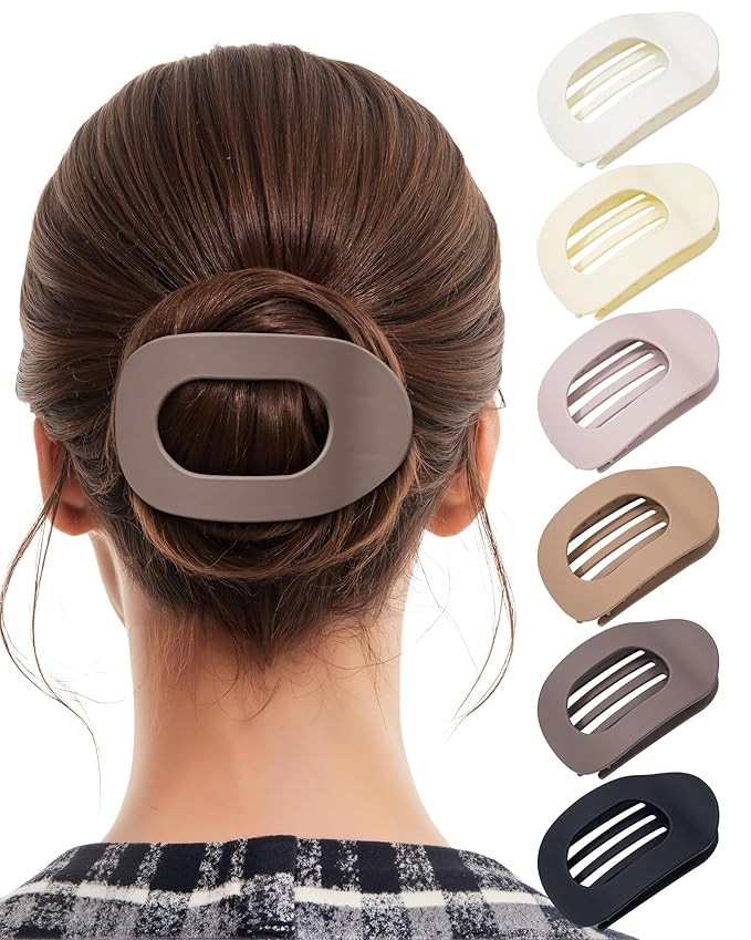 6 PCS Flat Hair Clips for Women - French Medium Flat Claw Clips for Thick Thin Hair, Strong Grip Non Slip Hair Claw Clips for Women Girls