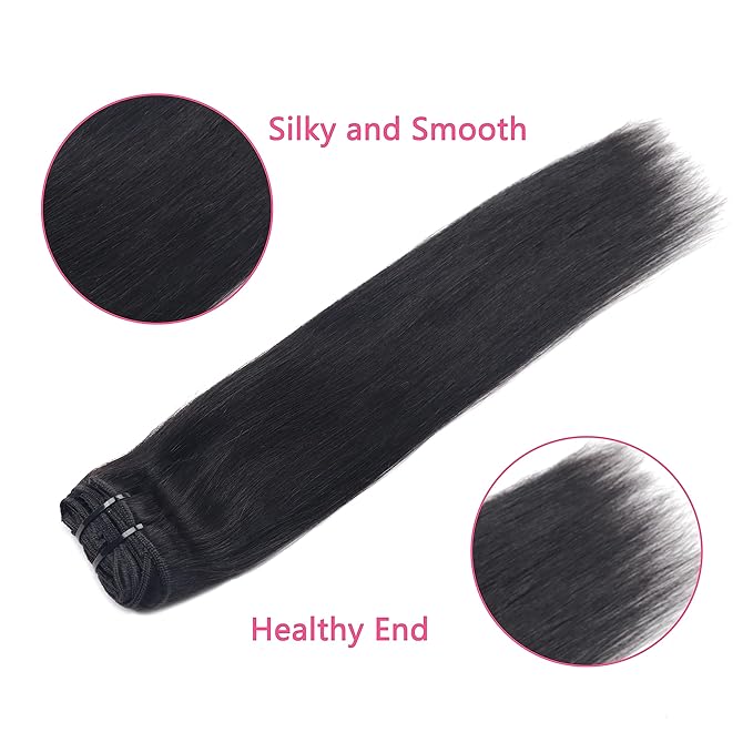 EasiContour Clip in Hair Extensions Real Human Hair Clip ins For Women 100% Unprocessed Brazilian Virgin Hair Straight Clip on Hair Extensions 8pcs With 18 Clips 120g(12inch,#1B)