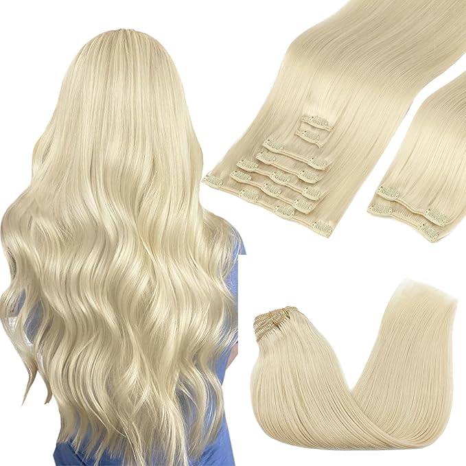 GOO GOO Clip in Hair Extensions Real Human Hair, Remy Human Hair Extensions Clip ins for Women, Natural Human Hair, 18inch 150g 9Pcs, 60A Platinum Blonde