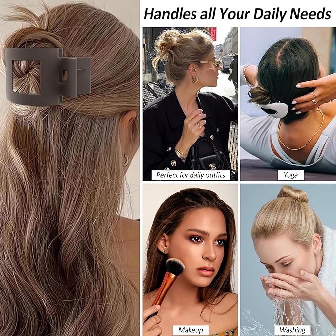 Velscrun Flat Hair Clips for Women Girls, 2 Styles 8 Pcs Lay Flat Claw Clips, Strong Hold French Duck Billed Large Side Hair Jaw Clip for All Hair Types, Non Slip Grip for Daily Styling Coffee Brown