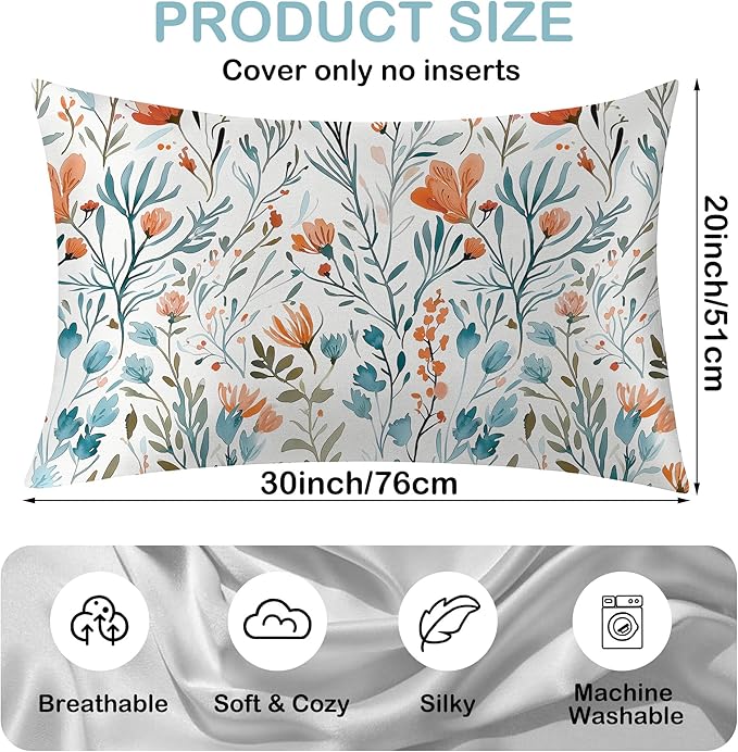 Watercolor Flowers Small Floral Satin Pillow Case Queen Size,Soft Pillowcases for Hair and Skin Similar to Silk,Pillowcases with Hidden Zipper Bedding Accessories,20X30 Inches,1 Pack