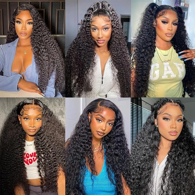 250 density Deep Wave Lace Front Wigs Human Hair Glueless Wig HD Lace Front Wigs Pre Plucked with Baby Hair for Women 13x6 Deep Curly Frontal Wigs Human Hair
