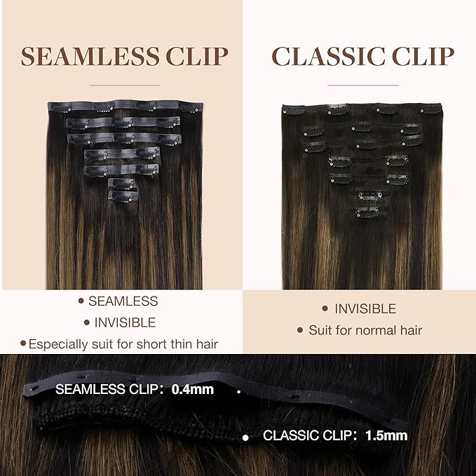 GOO GOO Clip in Hair Extensions Real Human Hair, Remy Human Hair Extensions Clip ins for Women, Natural Human Hair, 14inch 110g 7Pcs, 2/6/2 Balayage Dark Brown to Chestnut Brown
