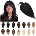 SEGO Hair Toppers for Women Real Human Hair With Bangs, 7 * 13CM Silk Base 100% Remy Human Hair Clip in Top Wiglet Hairpieces Add Volume -16 Inch Natural Black