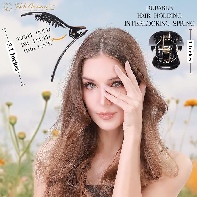 RC ROCHE 6 Pcs Small Flat Flip Hair Claw Clips for Women Alligator Duckbill Thick Hair Styling Barrette Strong Side Slide Jaw Plastic No Slip, Small Black