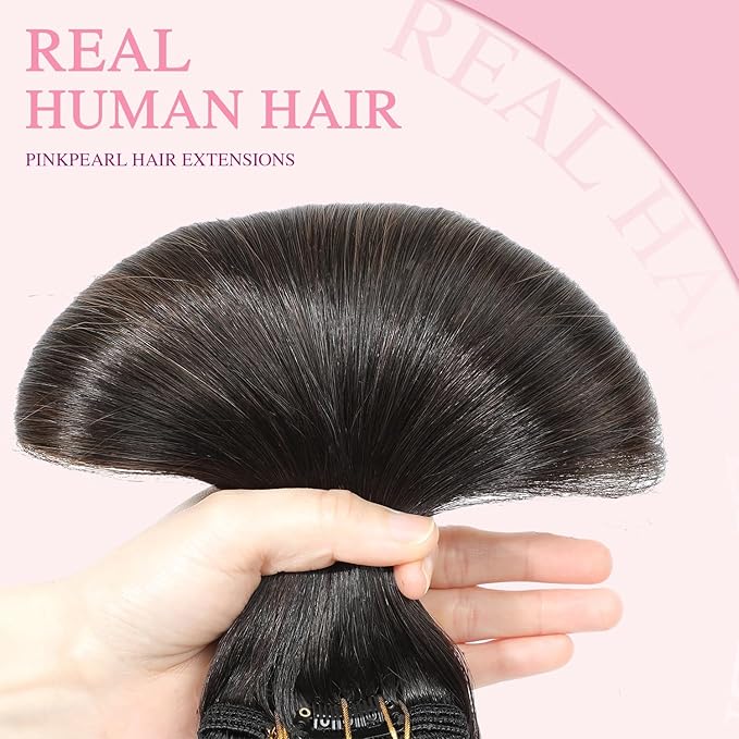 PINKPEARL Clip in Hair Extensions Real Human Hair #1B/4/27 Balayage Natural Black to Chocolate Brown and Caramel Blonde Clip in Hair 7pcs 120g 18inch Human Hair Extensios Clip ins(#1B/4/27-18)