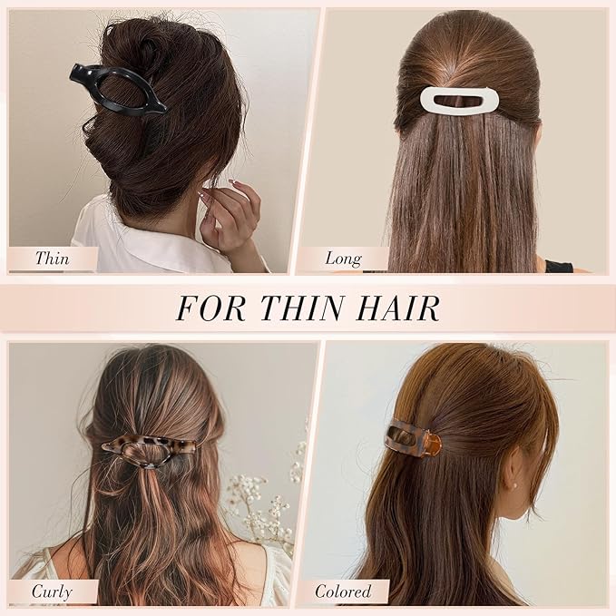 Obeoby 8 PCS Flat Hair Clips, Tortoiseshell Flat Claw Clips 2 Styles Hair Claws for Women Girls Medium Hair Volume