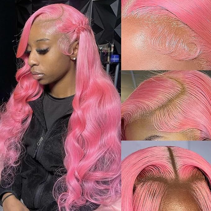 Pink Lace Front Wig Human Hair 200 Density 13x4 Wig Body Wave Colored 28 Inch 12A Hd Lace Wigs For Women Pre Plucked Colored Pink Wig