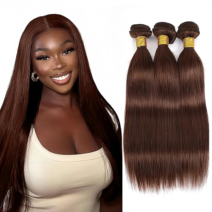 26 28 30 Inch Color 4 Bundles Human Hair Dark Brown Straight Bundle Niegmeag Brazilian Virgin Remy Hair Extensions Double Weft Soft and Silky Chocolate Brown Straight Bundle 150g