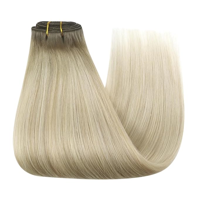 YoungSee Blonde Hair Extensions Clip ins Ombre Ash Blonde Mix Platinum Blond Clip in Hair Extensions Real Human Hair Balayage Clip in Hair Extension Human Hair for Natural Look 7pcs 120g 20inch