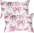 Bow Pink Satin Pillowcase for Hair & Skin Care, Queen Size Set of 2 - Luxurious Satin Pillow Cover with Envelope Closure(20x30 Inches)