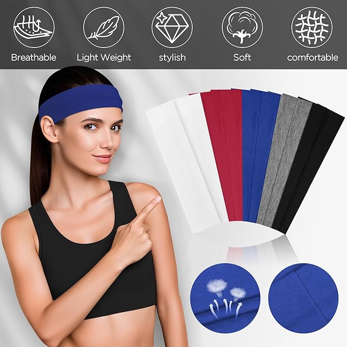 10 PCS Headbands for Women - Fashion Non Slip Cotton Headbands for Women and Men Perfect for Sports and Outdoor Activities in Summer,Including Running, Yoga, Cycling, Gym Workouts