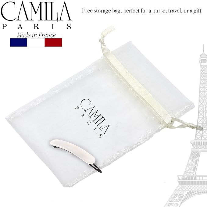 Camila Paris CP2822 French Hair Barrette Clip for Girls, Handmade, White, Metal-Free Closure Strong Hold Grip Hair Clips for Women, No Slip and Durable Styling Girls Hair Accessories, Made in France