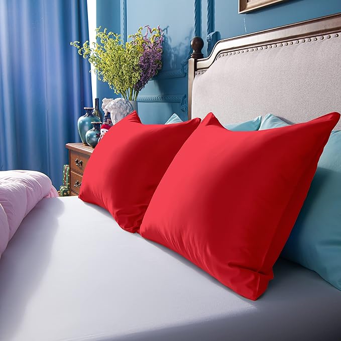 NTBAY Zippered Satin Pillow Cases for Hair and Skin, Luxury Standard Hidden Zipper Pillowcases Set of 2, 20x26 Inches, Red
