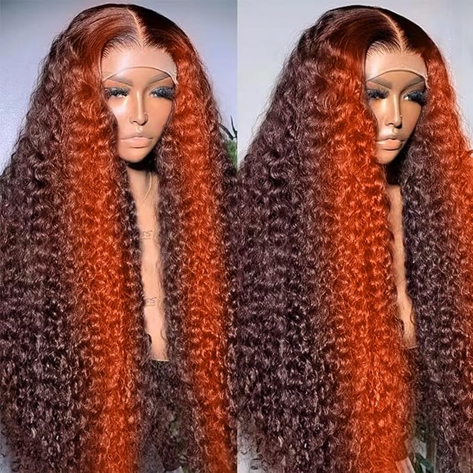250 density Ginger Deep Wave Lace Front Wigs Human Hair Pre Plucked Hairline Glueless Wigs for Women 13x6 HD Lace Front Wigs Ginger Orange Curly Human Hair Wig Brazilian Hair 30 Inch