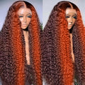 250 density Ginger Deep Wave Lace Front Wigs Human Hair Pre Plucked Hairline Glueless Wigs for Women 13x6 HD Lace Front Wigs Ginger Orange Curly Human Hair Wig Brazilian Hair 30 Inch