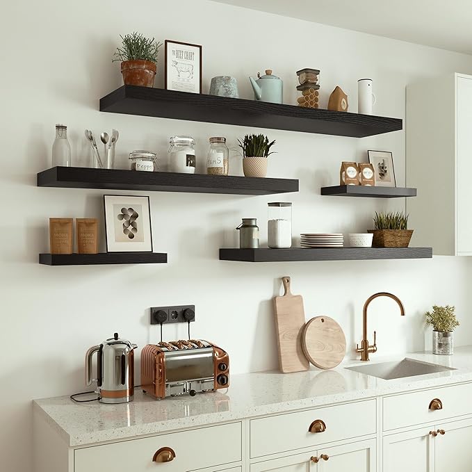 Black Floating Shelves for Wall 10 inch Deep, 36” x 10.3” x 1.8”, Large Wall Shelves for Bedroom, Bathroom, Living Room, Kitchen, Office, Modern Shelf Home Decor with Invisible Bracket