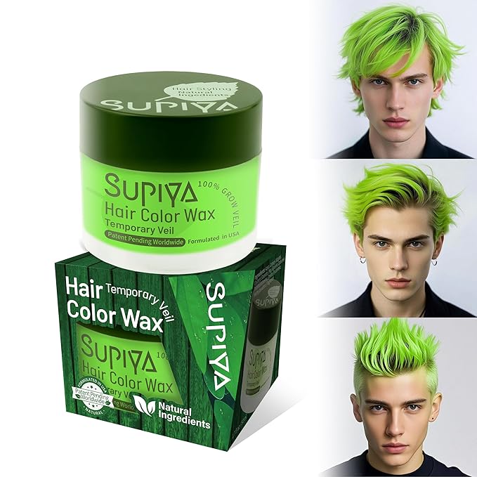Temporary Hair Color Wax for Men - SUPIYA Washable Hair Wax Color for Kids, All-Day Hold Disposable Green Hair Dye Color for Christmas, Cosplay & Daily (Mint Color #23)