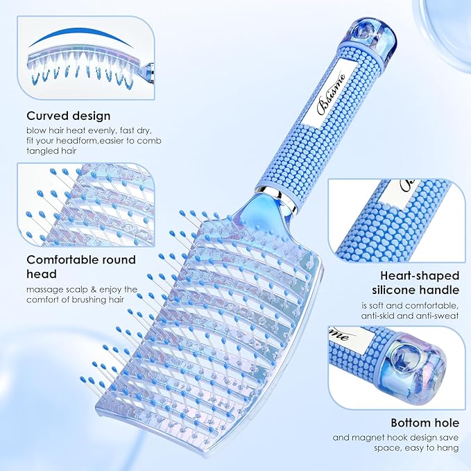 Hair Brush for Women with Hair Clips, Professional Curved Vent Brush for Faster Blow Drying & Detangling, for Wet or Dry Curly, Thick, Fine Hair, Ideal Mothers Day, Birthday, Christmas Gift for Her