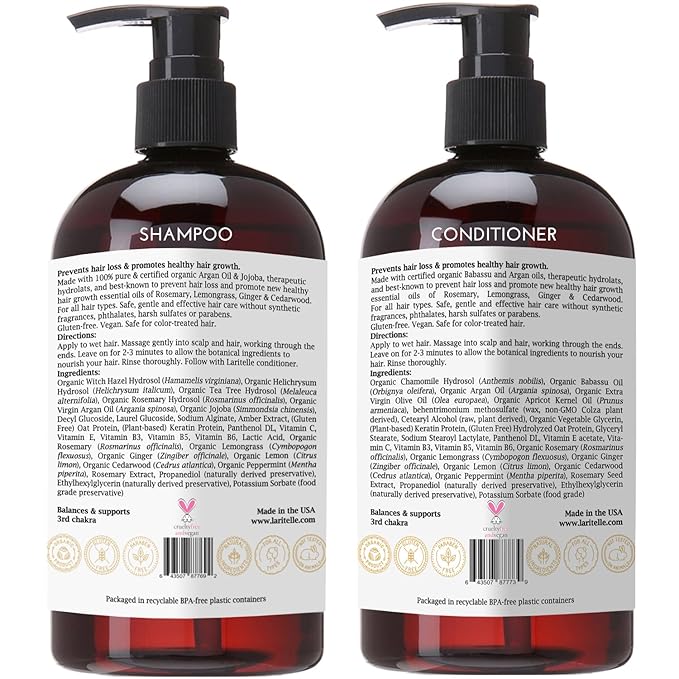 Laritelle Diamond Strong Organic Hair Care Set | Shampoo, Conditioner & Treatment | Strengthening, Nourishing & Restoring | Argan, Jojoba, Rosemary & Ginger | Vegan, Non-GMO, Made in USA