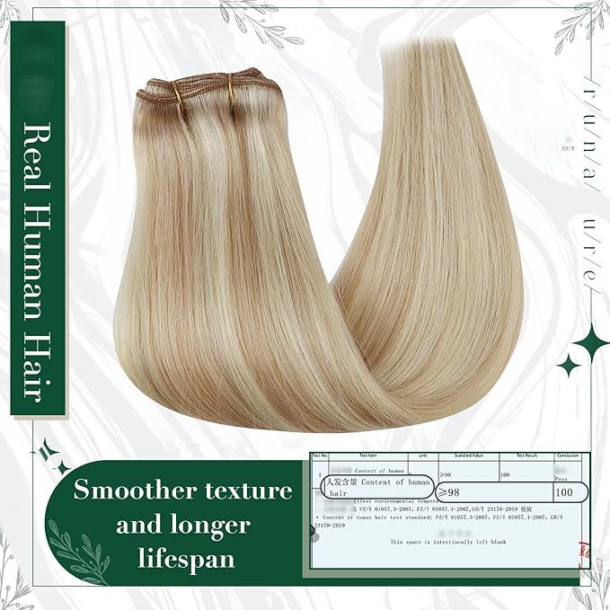 RUNATURE Blonde Clip in Hair Extensions Real Human Hair, Real Human Hair Clip in Extenisons for Women, Straight Natural Hair 18 Inch 50g 3pcs, #18P60 Ash Blonde Highlights