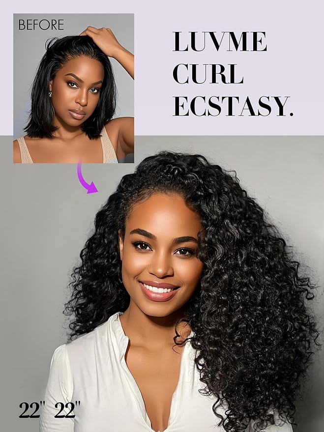 LUVME Burmese Curly Clip in Hair Extensions Real Human Hair Messy Curly Clip Ins Fullness with 2 Pack for Women Brazilian Remy Human Hair Natural Black 135g 14Inch