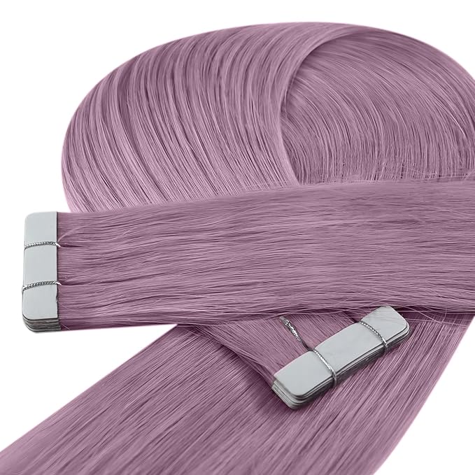 YoungSee Human Hair Tape in Extensions Purple Tape in Hair Extensions Lavender Real Hair Tape-in Extension Light Purple 12In Tape on Hair Extension for Party 20g 10pcs